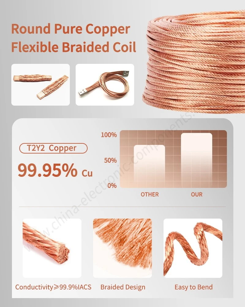 Round Pure Copper Flexible Braided Coil for Latching Relay Copper Braid Round Pure Copper Flexible Braided Coil for Latching Relay Copper Braid